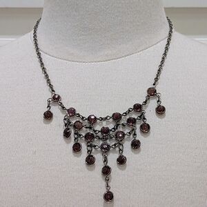 NWT Beckwoman 18" Pale Purple Gemstone Oxidized Silvertone Drop Necklace
